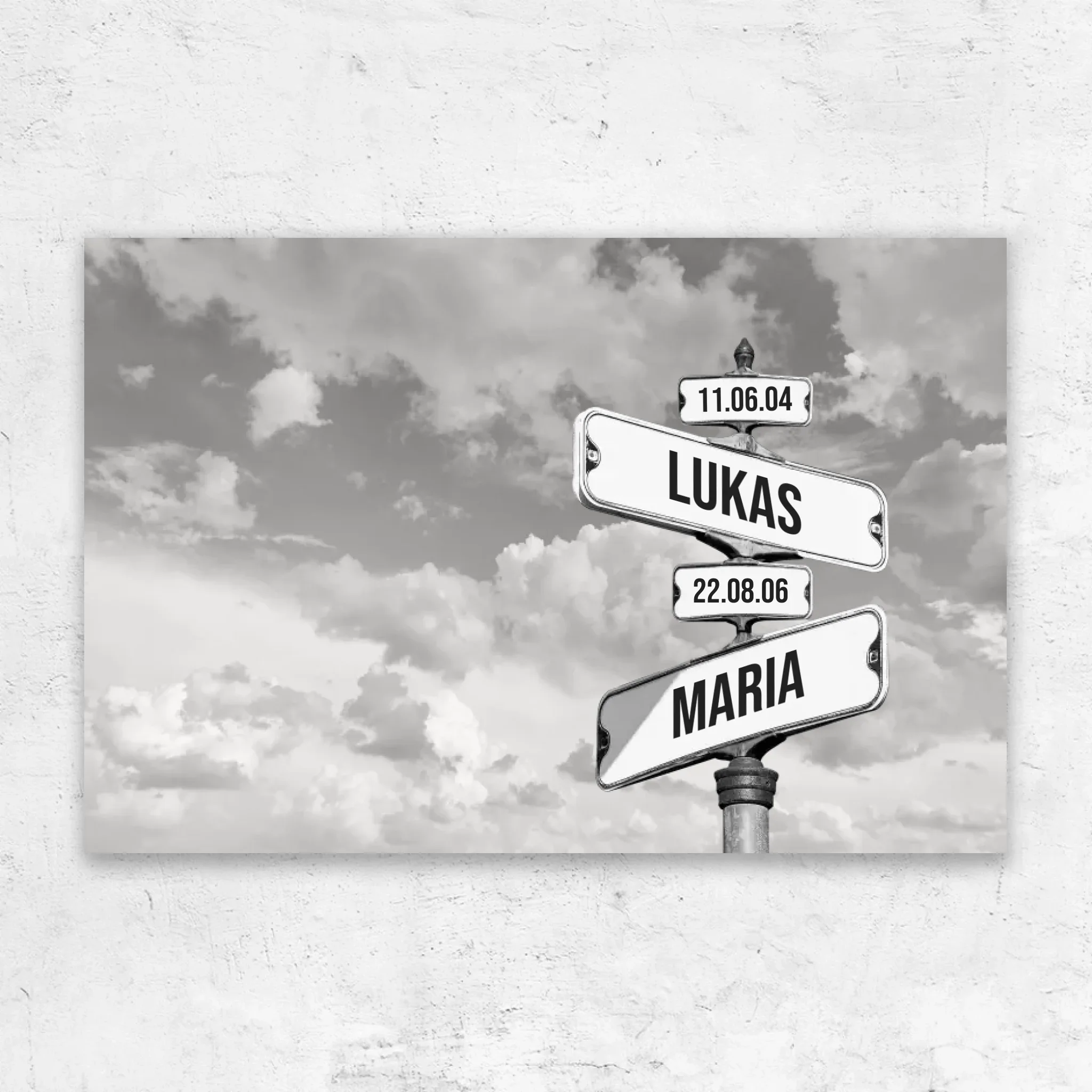 Personalisierte Leinwand "Vintage Straßenschild mit Geburtsdatum der Kinder - Horizontal"