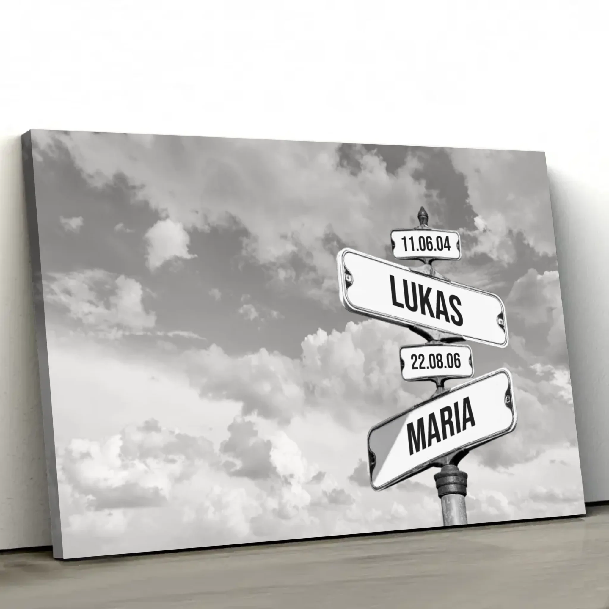 Personalisierte Leinwand "Vintage Straßenschild mit Geburtsdatum der Kinder - Horizontal" - Image 2