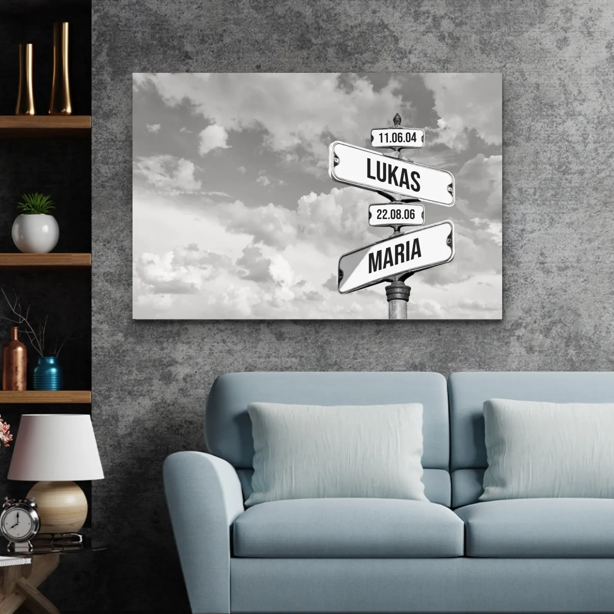 Personalisierte Leinwand "Vintage Straßenschild mit Geburtsdatum der Kinder - Horizontal" - Image 3