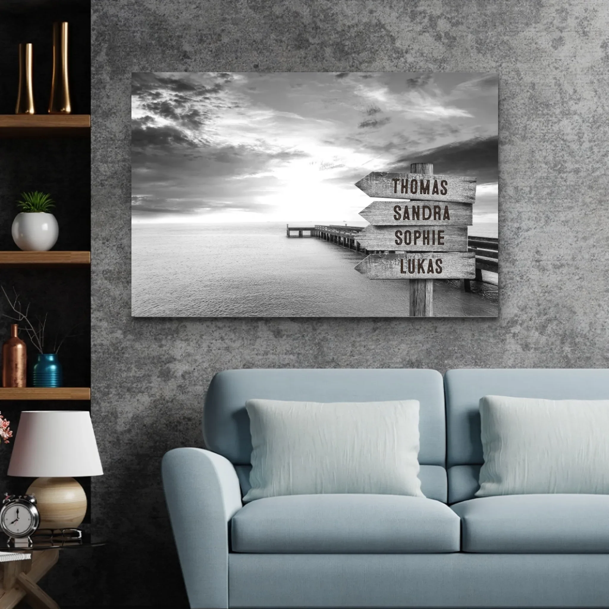 Personalisierte Leinwand "Wegweiser am Steg am Meer" - Image 3