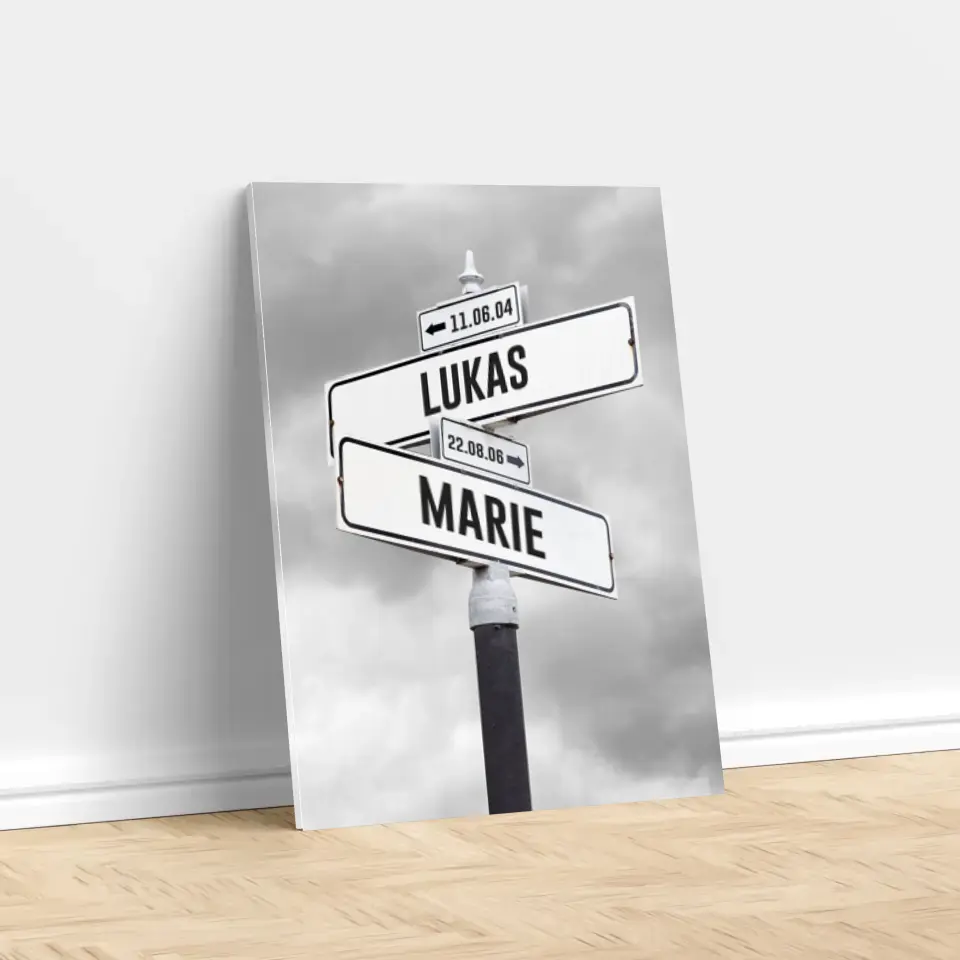 Personalisierte Leinwand "Retro Straßenschild mit Geburtsdatum der Kinder" - Image 3